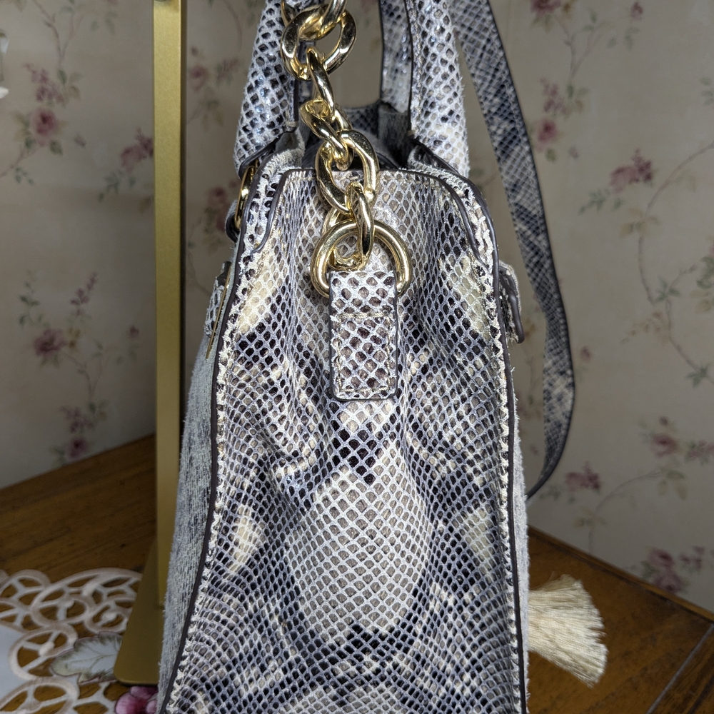 Michael Kors "Hamilton" Gray Python Satchel With … - image 5